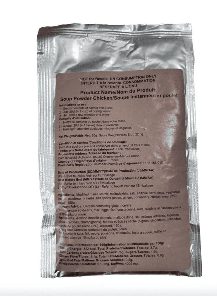 British Army Chicken Soup Ration Pack Meal Pouch - 20g