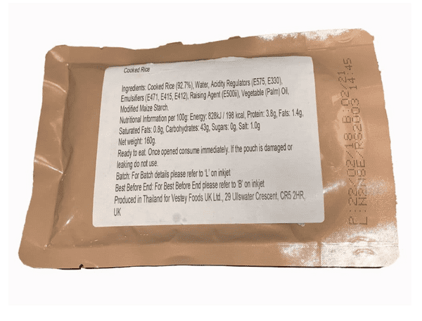 British Army Ration Meal Pouch - Cooked Rice