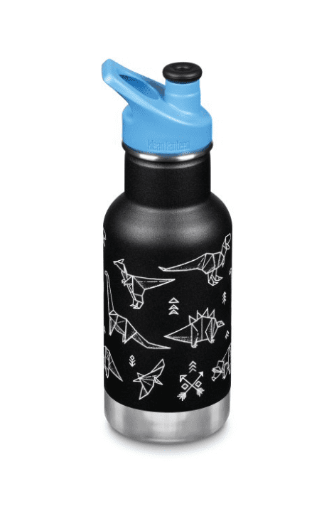 Klean Kanteen Insulated Kid Classic Bottle W/ Sport Cap 355ml -  Paper Dinos Black & White