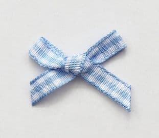 10 Gingham Bows 7mm Pale Blue