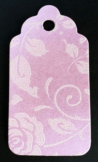10 Scalloped Tags Pearlescent Pink Floral Embossed Card 6.25 x 3.25cm