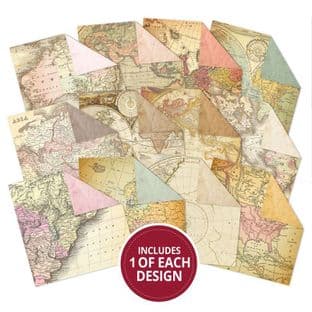 12 Sheets Duo Design 8x8 Paper - Vintage Maps & Aged Paper Hunkydory