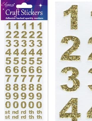 14mm BOLD NUMBERS  GOLD GLITTER Eleganza Craft Stickers