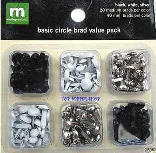 180 BASIC CIRCLE BRADS VALUE PACK - black silver white MAKING MEMORIES