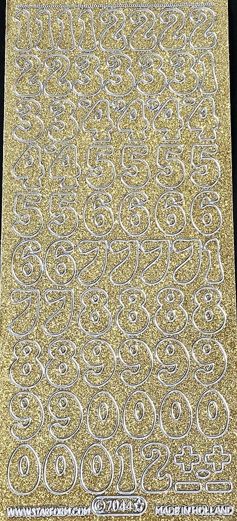 2cm Numbers Gold Glitter Starform Peel Off Stickers 7044