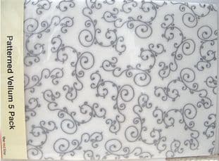 5 sheets EMBOSSED VINES VELLUM SILVER ON  TRANSPARENT
