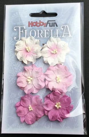 6 Handmade Mulberry Paper Flowers Pink 3.5cm Hobbyfun Florella 3866025