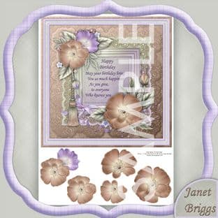 8x8 CHOCOLATE & MINT FLORALS Topper & Decoupage printed sheet 520mb
