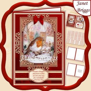 A5 RED & GOLD CHRISTMAS ROBIN Quick Card Kit digital download