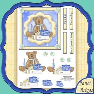 CHRISTENING BEAR BABY BOY Topper & Decoupage printed sheet