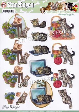 Animal Medley Cats A4 Die Cut Decoupage Sheet Amy Design Push Out SB10026