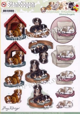 Animal Medley Dogs A4 Die Cut Decoupage Sheet Amy Design Push Out SB10025