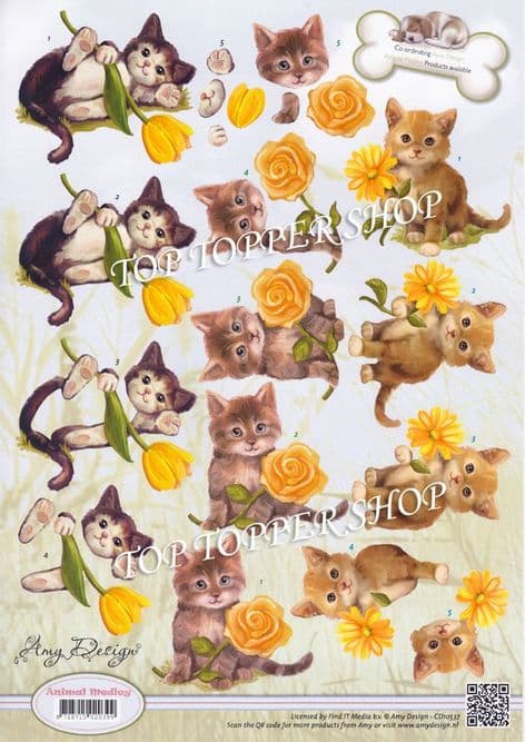 Animal Medley Kittens Decoupage Sheet  Requires Cutting Amy Design CD10537