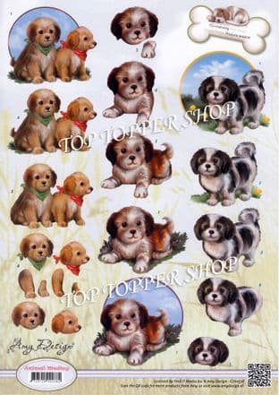 Animal Medley Puppies Decoupage Sheet  Requires Cutting Amy Design CD10536