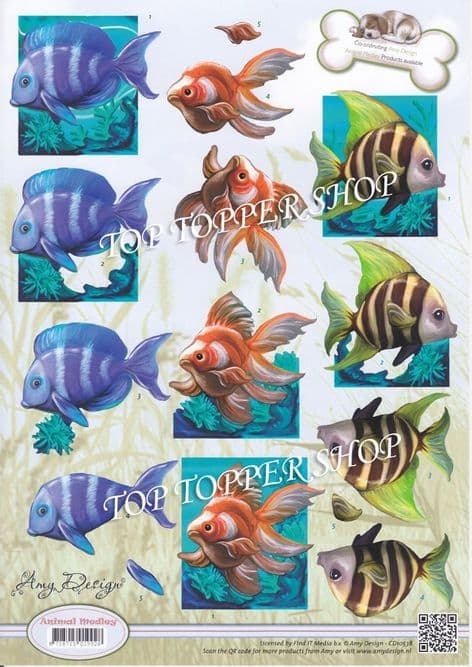 Animal Medley Tropical Fish Decoupage Sheet  Requires Cutting Amy Design CD10538