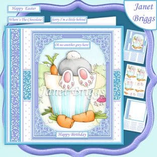 ANOTHER GREY HARE or EGG HUNT Decoupage Card Kit digital download