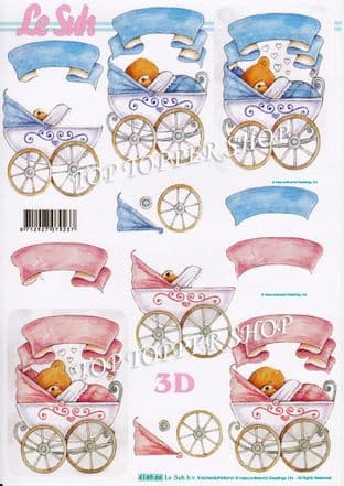Baby Bears in Prams Decoupage Sheet  Requires Cutting Le Suh 4169.66