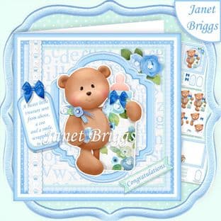 BABY BOY BEAR & BOTTLE 7.5 Decoupage Card Kit digital download
