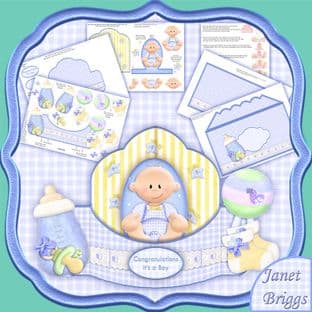 BABY BOY Bow Front Push & Pull Card Kit digital download 456pp
