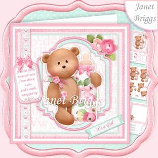 BABY GIRL BEAR & BOTTLE 7.5 Decoupage Card Kit digital download