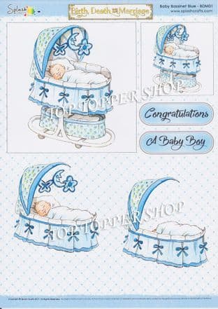 Birth Death and Marriage Decoupage Sheet Baby Bassinet Blue Splash Crafts BDM01