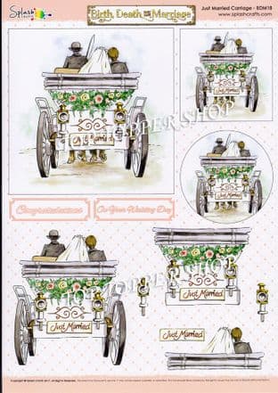 Birth Death and Marriage Decoupage Sheet Just Married Carriage Splash Crafts BDM18