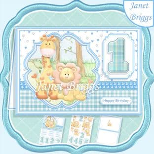 BIRTHDAY AGES 1 TO 5 BOY Lion & Giraffe A5 Decoupage Card Kit digital download