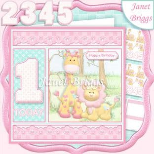 BIRTHDAY GIRL AGES 1 TO 5 Lion & Giraffe Decoupage Card Kit digital download
