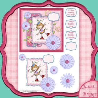Birthday Girl Let's Party Quick Card Printed Sheet Ss430
