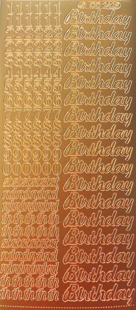 Birthday Numbers Bronze Peel Off Stickers Doodey 2428