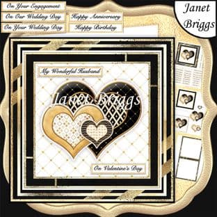 BLACK & GOLD HEARTS Various Occasions 6x6 Decoupage Card Kit digital download