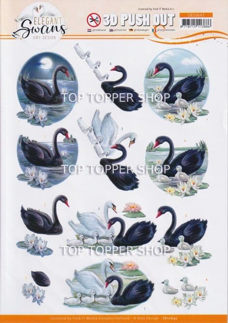 Black Swans Die Cut Decoupage Sheet Amy Design Push Out SB10647