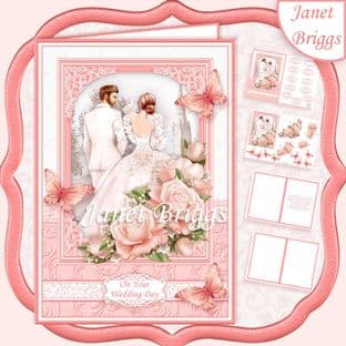 BRIDE & GROOM WEDDING DAY CORAL A5 Decoupage Card Kit digital download