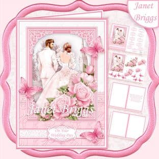 BRIDE & GROOM WEDDING DAY PINK A5 Decoupage Card Kit digital download