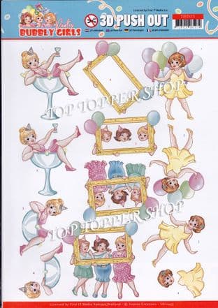 Bubbly Girls Party Fun Die Cut Decoupage Sheet Yvonne Creations Push Out SB10439