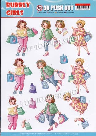 Bubbly Girls Shopping Die Cut Decoupage Sheet Yvonne Creations Push Out SB10347