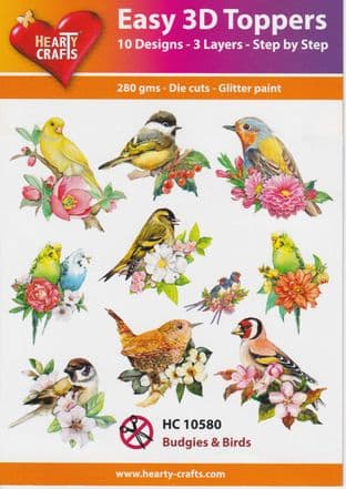 Budgies & Birds 10 Easy 3d Die Cut Decoupage Toppers Hearty Crafts HC10580