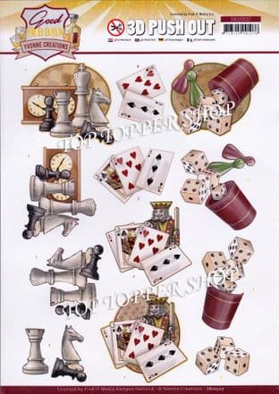 Card Games, Dice & Chess  Good Old Days Die Cut Decoupage Sheet Yvonne Creations Push Out SB10507