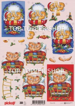 Christmas Bear Couples Decoupage Sheet  Requires Cutting PickUp 088