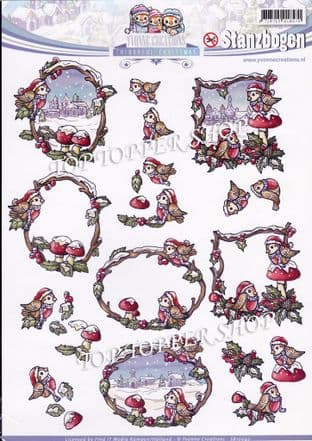 Christmas Colourful Christmas Robins A4 Die Cut Decoupage Sheet Yvonne Creations Push Out SB10042