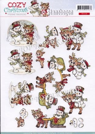 Christmas Cozy Christmas Snowman A4 Die Cut Decoupage Sheet Yvonne Creations Push Out SB10058