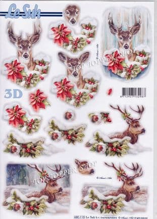Christmas Deer in Winter A4 Die Cut Decoupage Sheet Le Suh 680.115