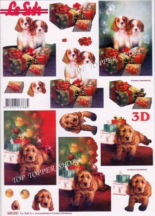 Christmas Dogs A4 Die Cut Decoupage Sheet Le Suh 680.026