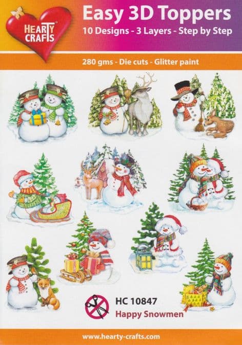 Christmas Happy Snowmen 10 Easy 3d Die Cut Decoupage Toppers Hearty Crafts HC10847