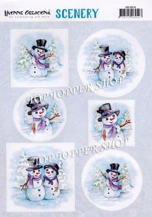 Christmas Happy Snowmen A4 Die Cut Card Toppers Yvonne Creations Push Out CDS10016