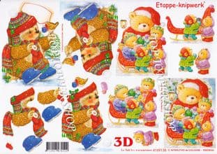 Christmas Hedgehog & Bears Le Suh Decoupage Sheet  Requires Cutting 4169138