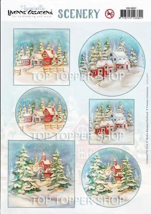 Christmas Houses  A4 Die Cut Card Toppers Yvonne Creations Push Out CDS10057