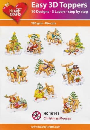 Christmas Moose 10 Easy 3d Die Cut Decoupage Toppers Hearty Crafts HC10141