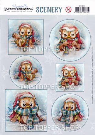 Christmas Owls  A4 Die Cut Card Toppers Yvonne Creations Push Out CDS10056