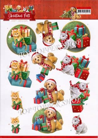Christmas Pets Presents A4 Die Cut Decoupage Sheet Amy Design Push Out SB10462